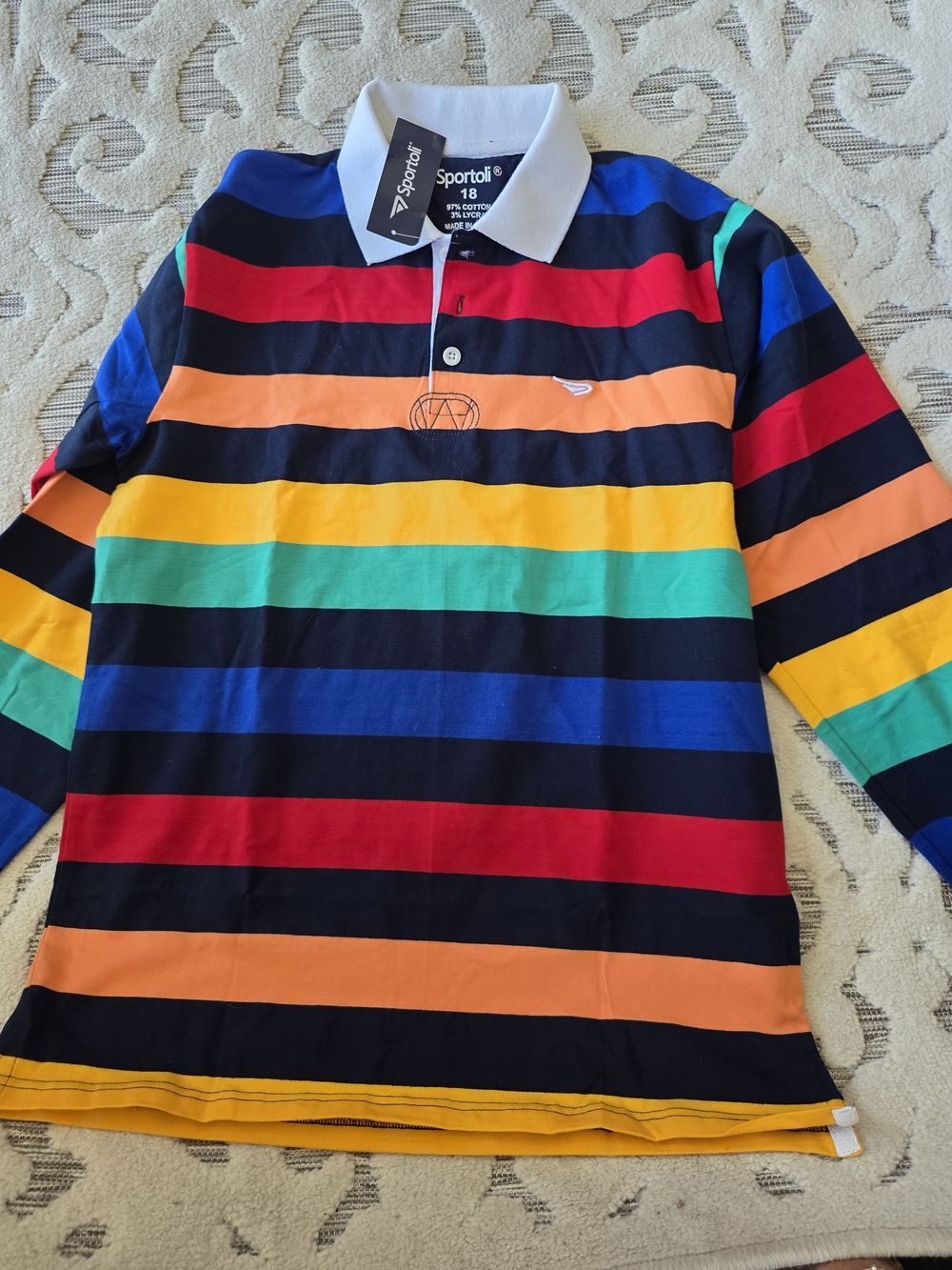 Sportoli Kids' Multicolor Striped Long-Sleeve Polo - Navy Base